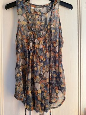 American Rag Floral Button-Front Sleeveless Top in Blue, Orange, Yellow